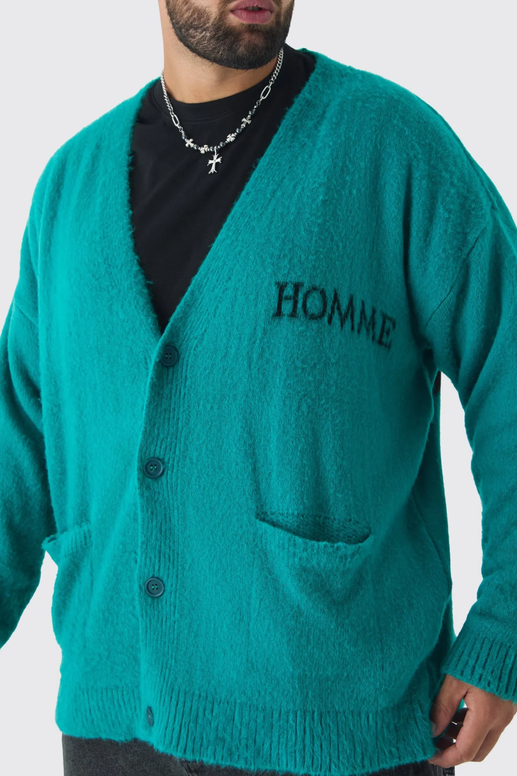 boohooMAN Plus Homme Fluffy Knit Cardigan | UK| Knitwear