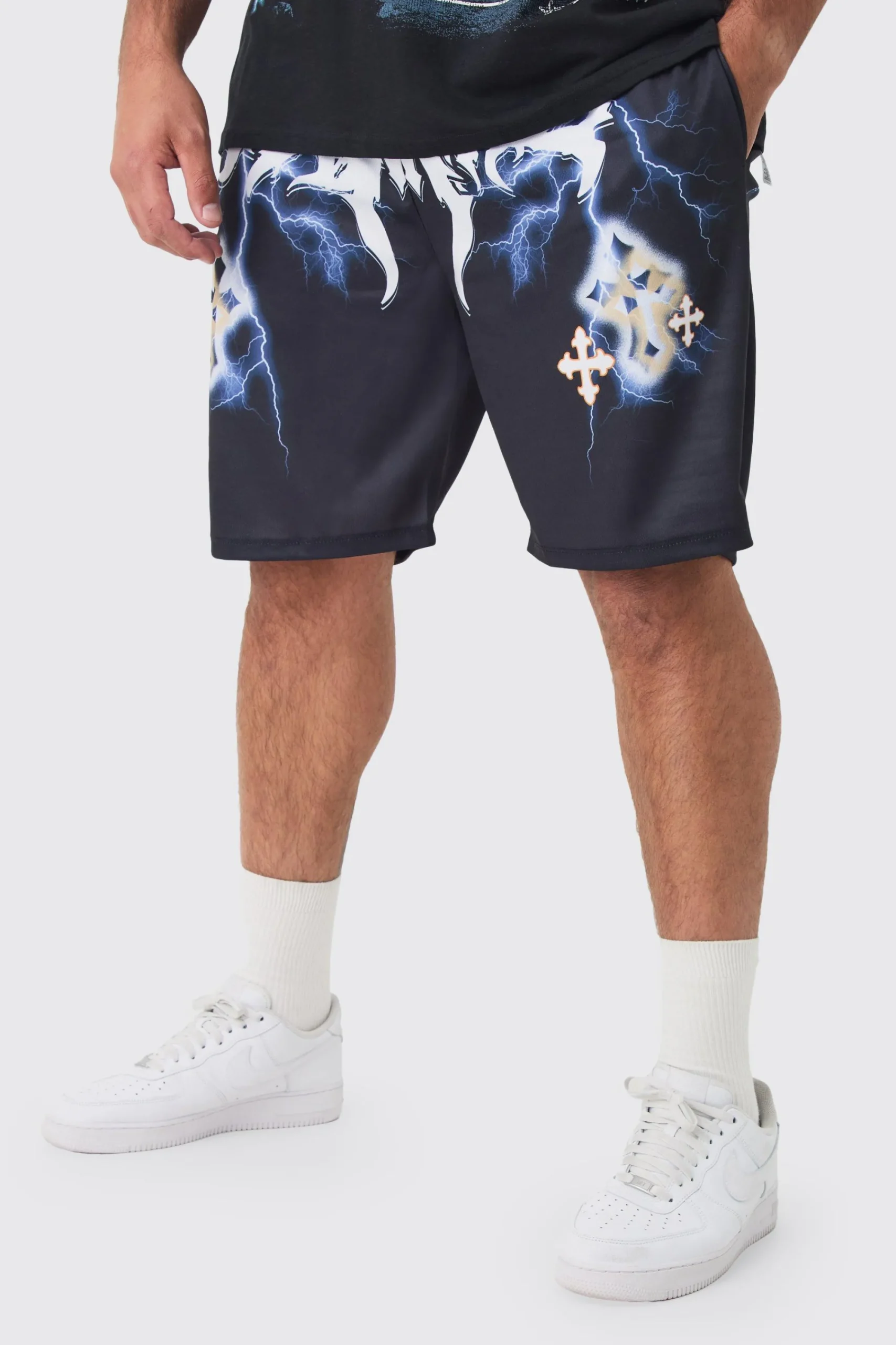 boohooMAN Plus Homme Gothic Cross Mesh Basketball Shorts | UK| Shorts