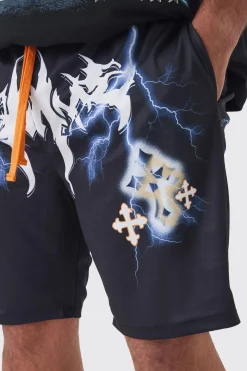 boohooMAN Plus Homme Gothic Cross Mesh Basketball Shorts | UK| Shorts