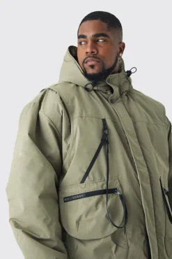 boohooMAN Plus Hooded Utility Tech Parka Jacket In | UK| Coats & Jackets