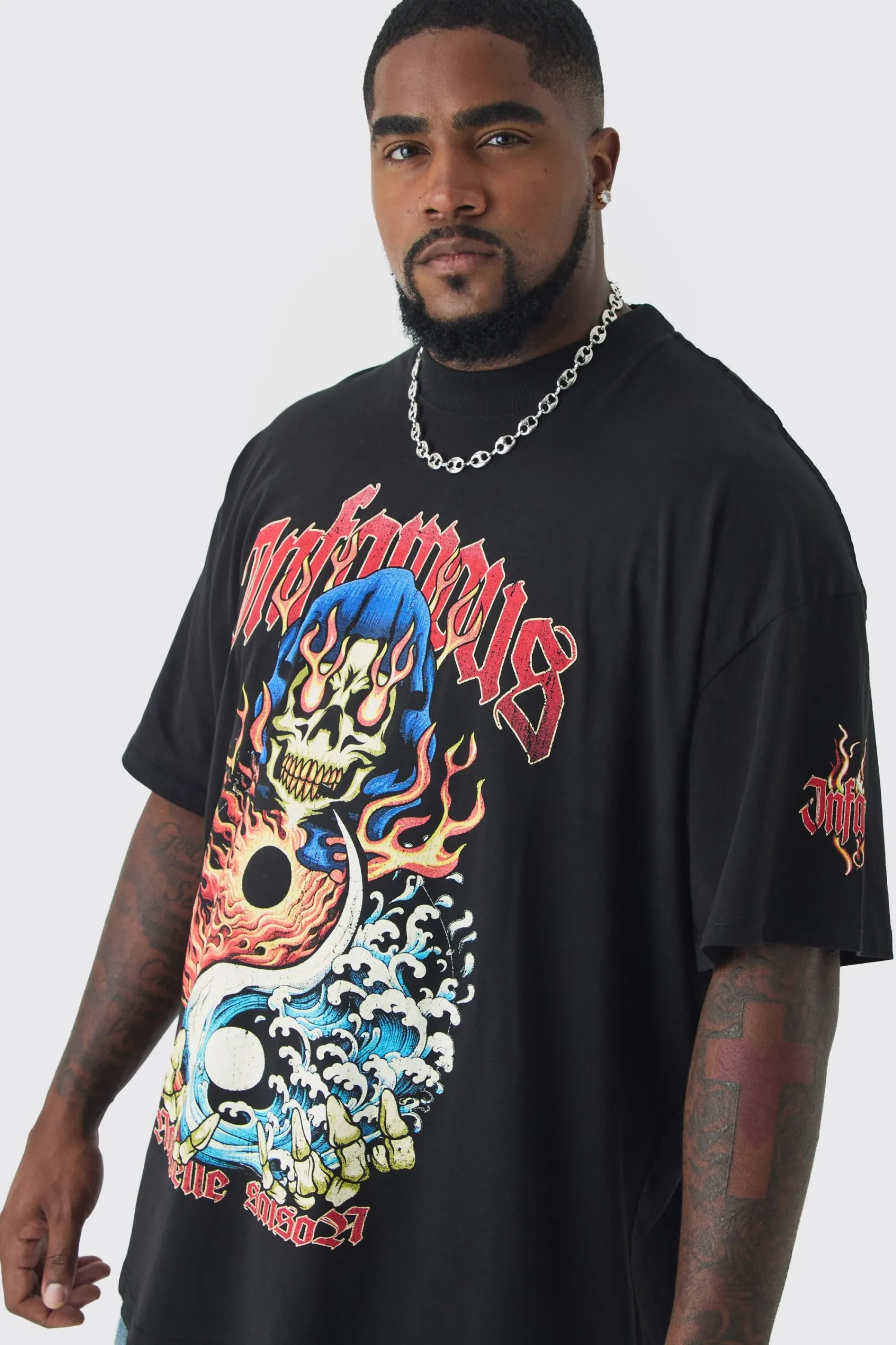 Plus Infamous Flame Print Oversized T-shirt In | UK^boohooMAN Hot