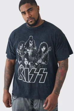 Plus Kiss License Acid Wash Tour Graphic T-shirt | UK^boohooMAN Outlet
