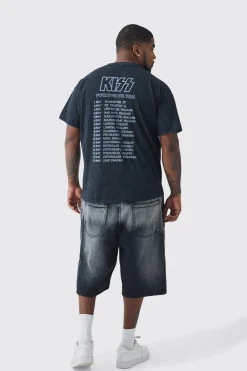Plus Kiss License Acid Wash Tour Graphic T-shirt | UK^boohooMAN Outlet