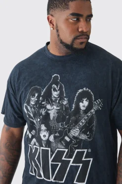 Plus Kiss License Acid Wash Tour Graphic T-shirt | UK^boohooMAN Outlet
