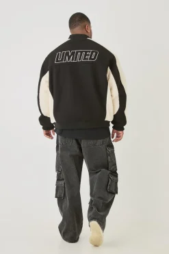 boohooMAN Plus Limited Applique Borg And Melton Bomber Jacket In | UK| Coats & Jackets