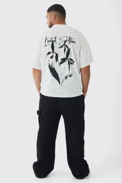 Plus Limited Edition Floral Line Drawing Extended Neck T-Shirt | UK^boohooMAN Hot