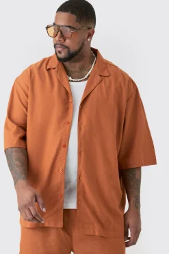boohooMAN Plus Linen Drop Revere Shirt In | UK| Shirts
