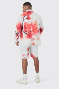 boohooMAN Plus Linen Look Pocket Detail Abstract Shirt & Short Set | UK| Sets & Co-Ords