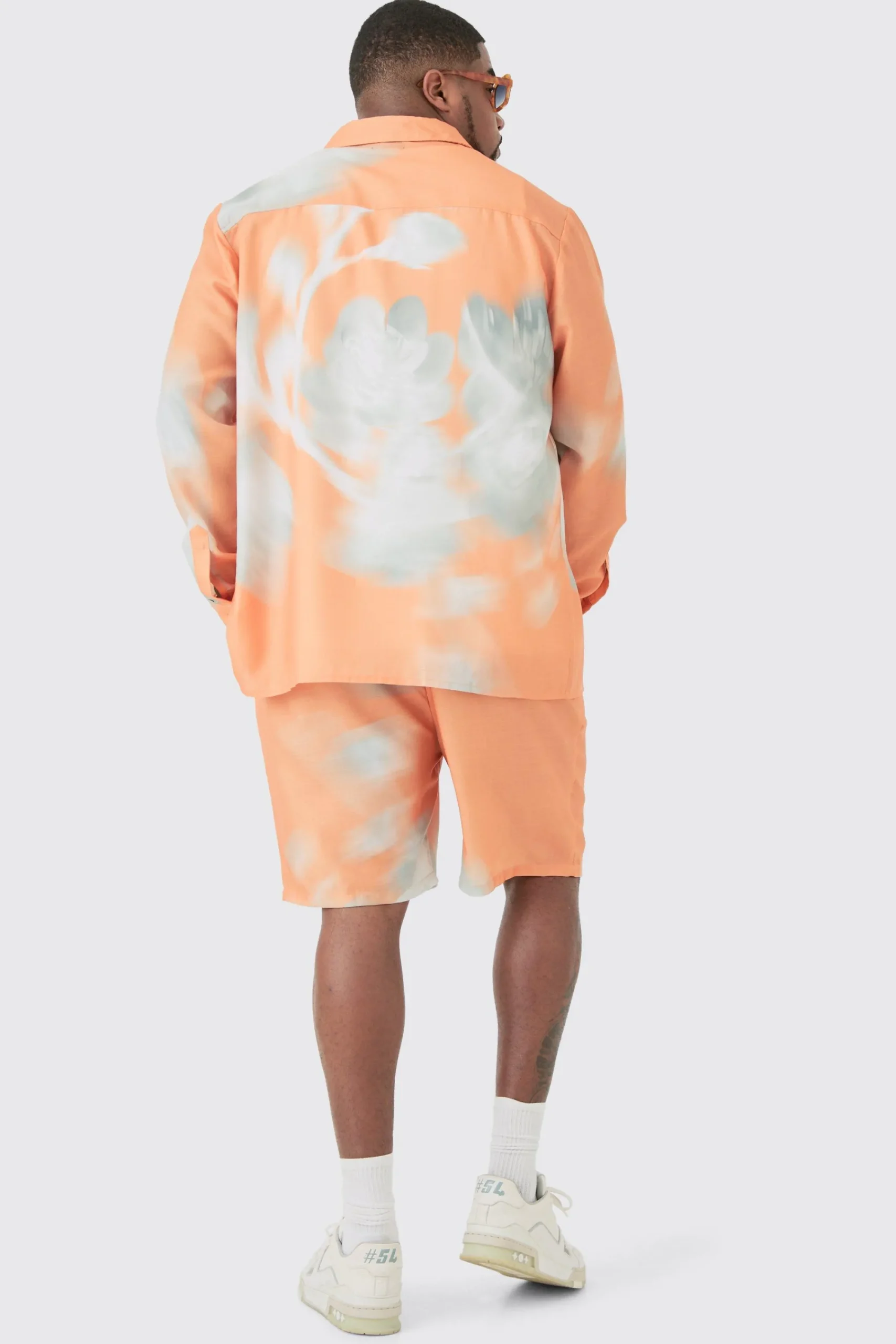 boohooMAN Plus Linen Look Pocket Detail Abstract Shirt & Short Set | UK| Sets & Co-Ords