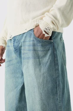 boohooMAN Plus Long Line Denim Jorts In Wash | UK| Trousers|Shorts