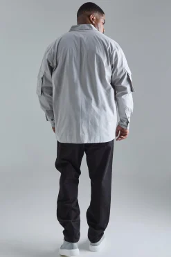 boohooMAN Plus Long Sleeve Poplin Utility Pocket Overshirt | UK| Shirts