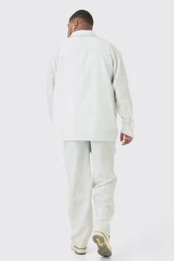 boohooMAN Plus Long Sleeve Tonal Floral Plus Linen Look Shirt & Trouser Set | UK| Sets & Co-Ords|Tracksuits