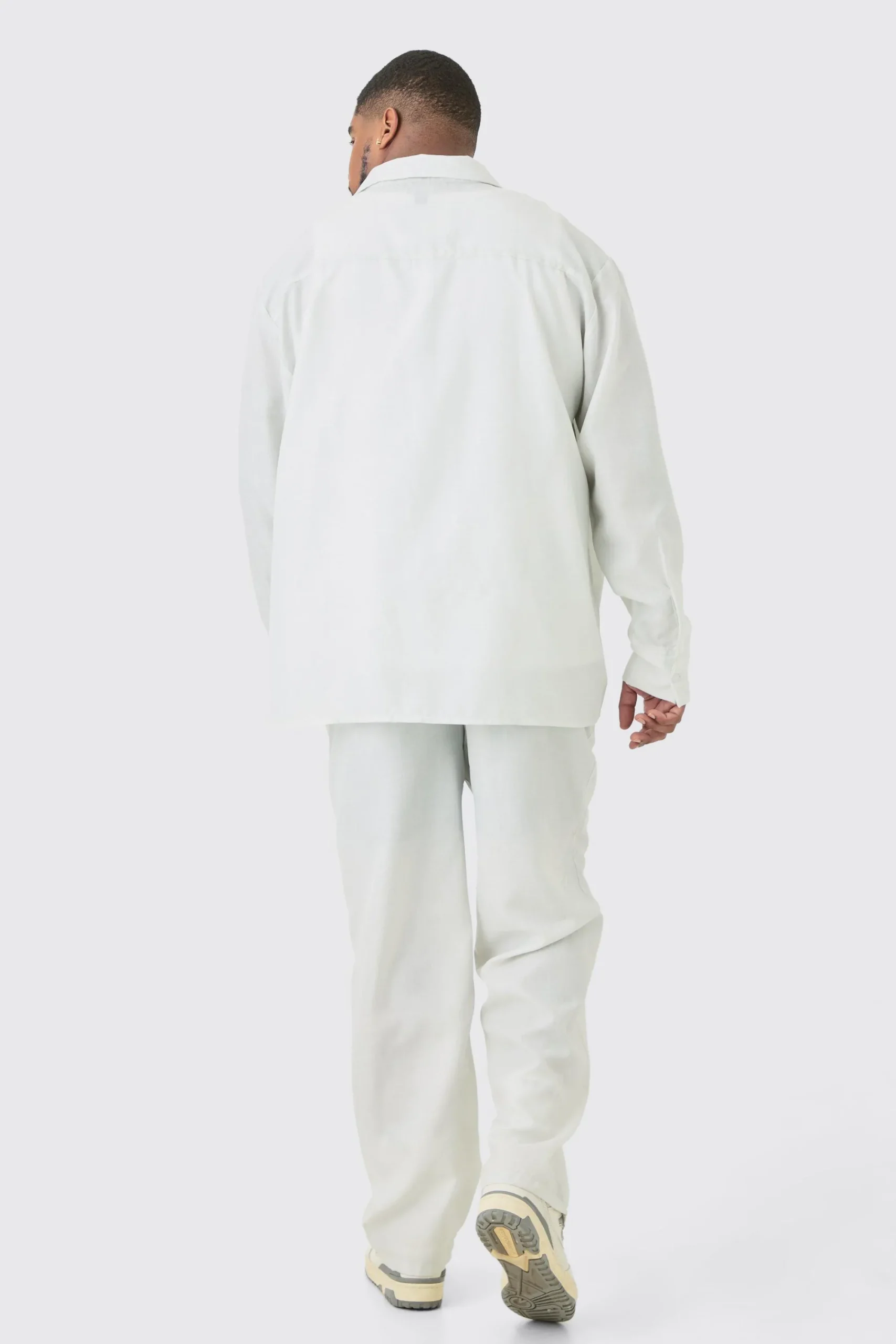 boohooMAN Plus Long Sleeve Tonal Floral Plus Linen Look Shirt & Trouser Set | UK| Sets & Co-Ords|Tracksuits