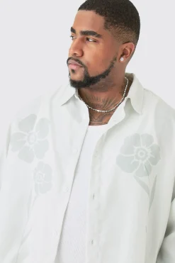 boohooMAN Plus Long Sleeve Tonal Floral Plus Linen Look Shirt & Trouser Set | UK| Sets & Co-Ords|Tracksuits