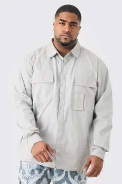 boohooMAN Plus Longsleeve Poplin Utility Layered Shirt | UK| Shirts