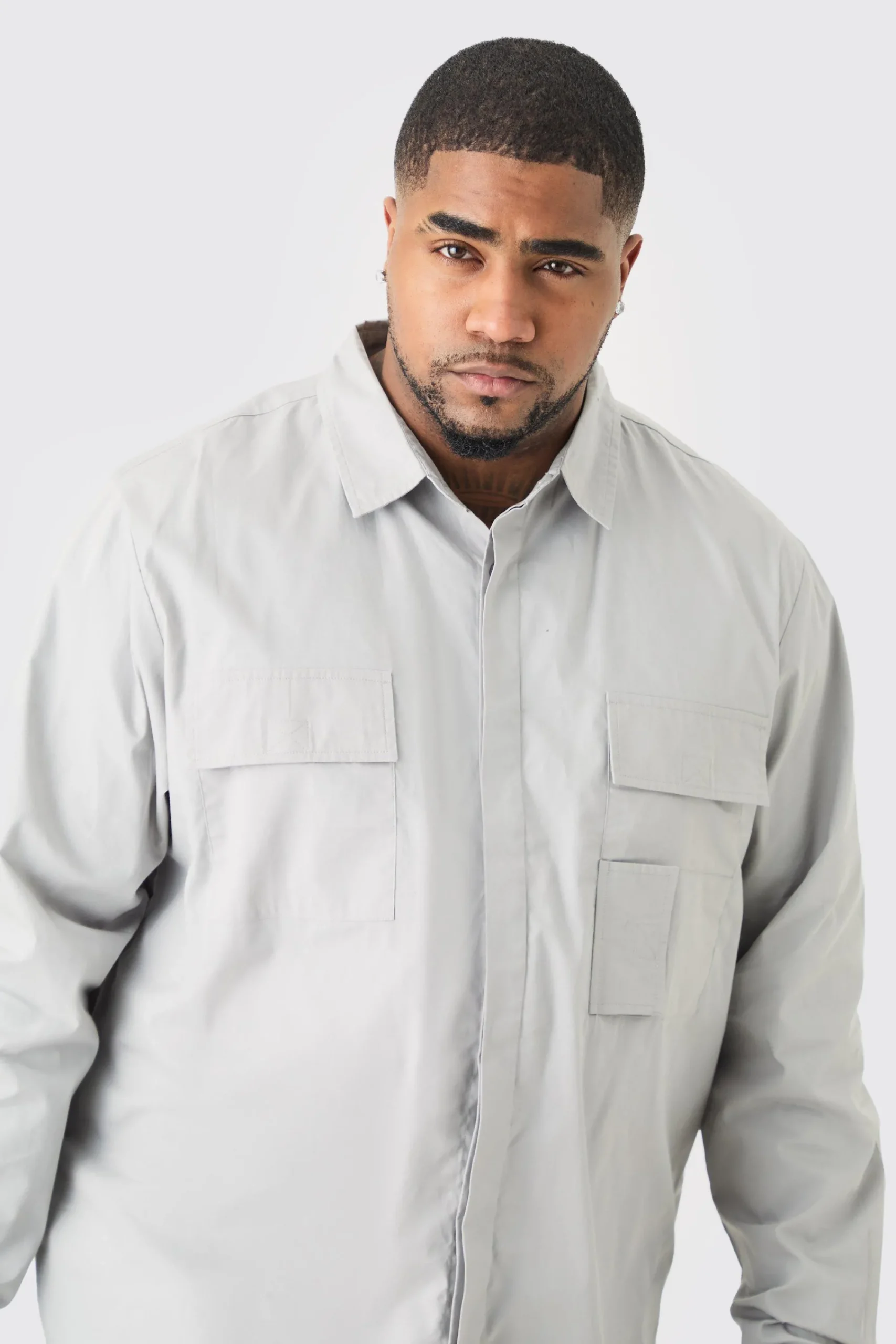 boohooMAN Plus Longsleeve Poplin Utility Layered Shirt | UK| Shirts