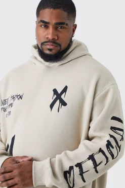 boohooMAN Plus Loose Fit Graffiti Hoodie | UK| Hoodies & Sweatshirts