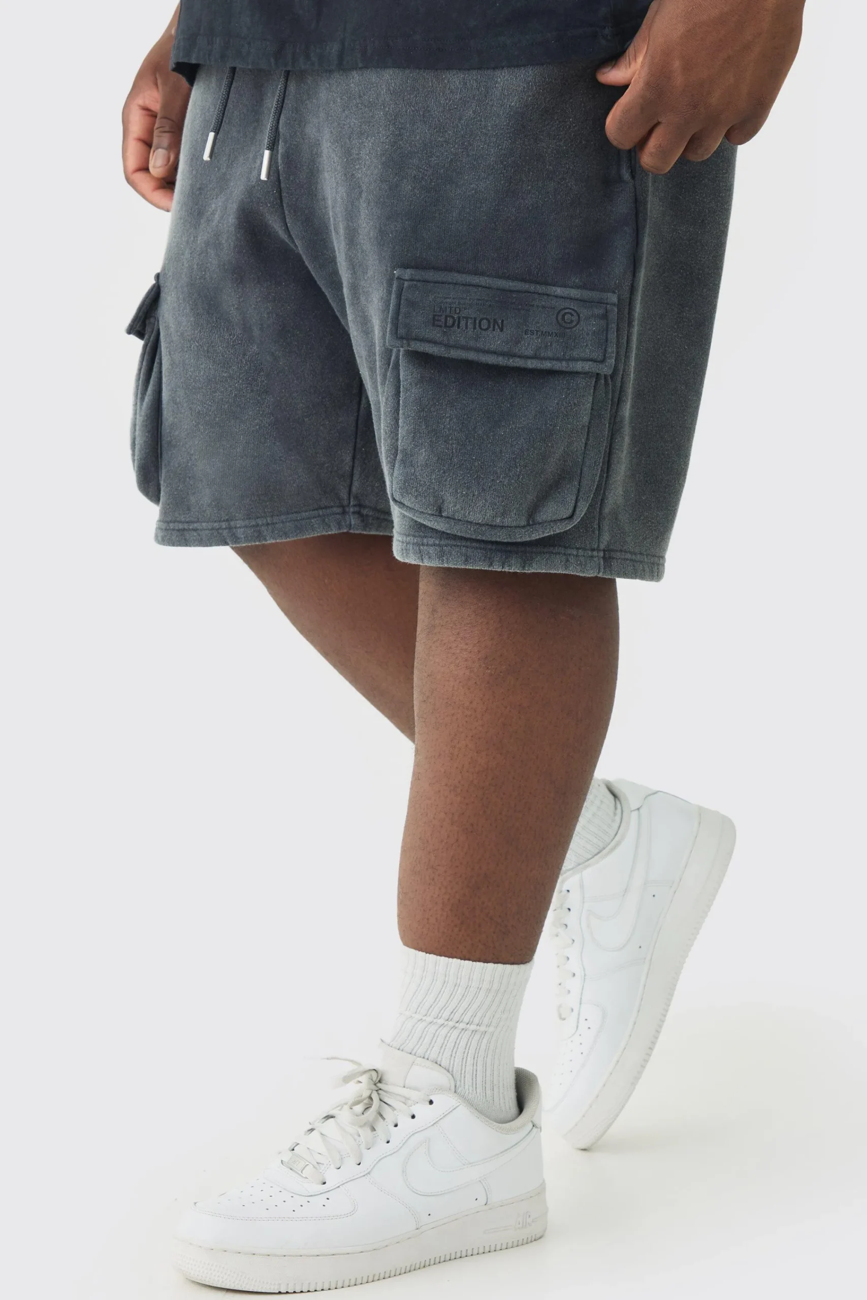 boohooMAN Plus Loose Fit Washed Cargo Jersey Short In | UK| Shorts