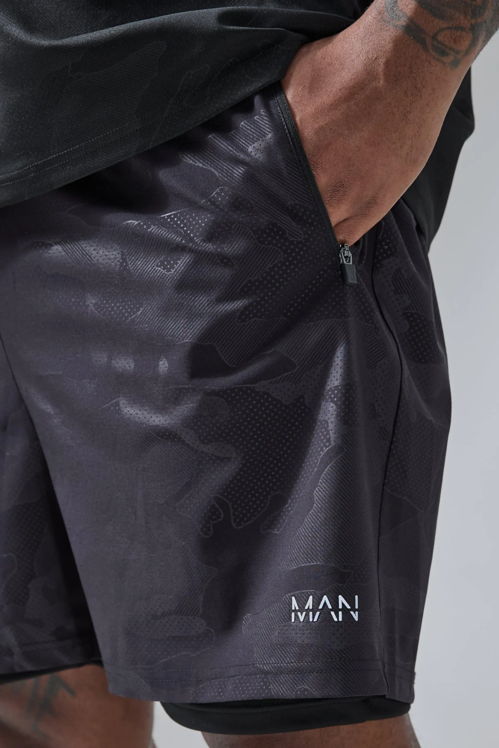 boohooMAN Plus Man Active Camo 5Inch 2-in-1 Regular Fit Short | UK| Shorts