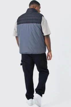 boohooMAN Plus Man Colour Block Quilted Funnel Neck Gilet | UK| Coats & Jackets