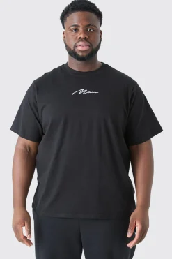 Plus Man Signature Embroidered T-shirt | UK^boohooMAN Online