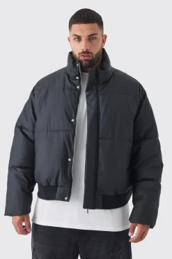 boohooMAN Plus Matte PU Funnel Neck Puffer In | UK| Coats & Jackets