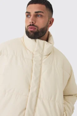 boohooMAN Plus Matte PU Funnel Neck Puffer In | UK| Coats & Jackets