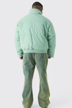 boohooMAN Plus Matte Pu Funnel Neck Puffer In | UK| Coats & Jackets