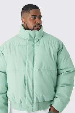 boohooMAN Plus Matte Pu Funnel Neck Puffer In | UK| Coats & Jackets