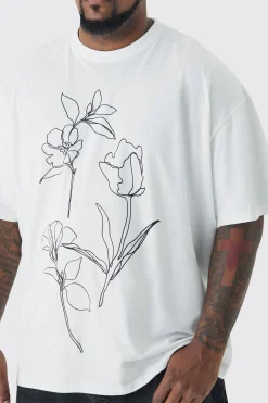 Plus Mono Abstract Floral Printed T-shirt In | UK^boohooMAN Clearance