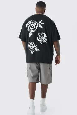 Plus Mono Rose Floral Back Print T-shirt In | UK^boohooMAN Clearance