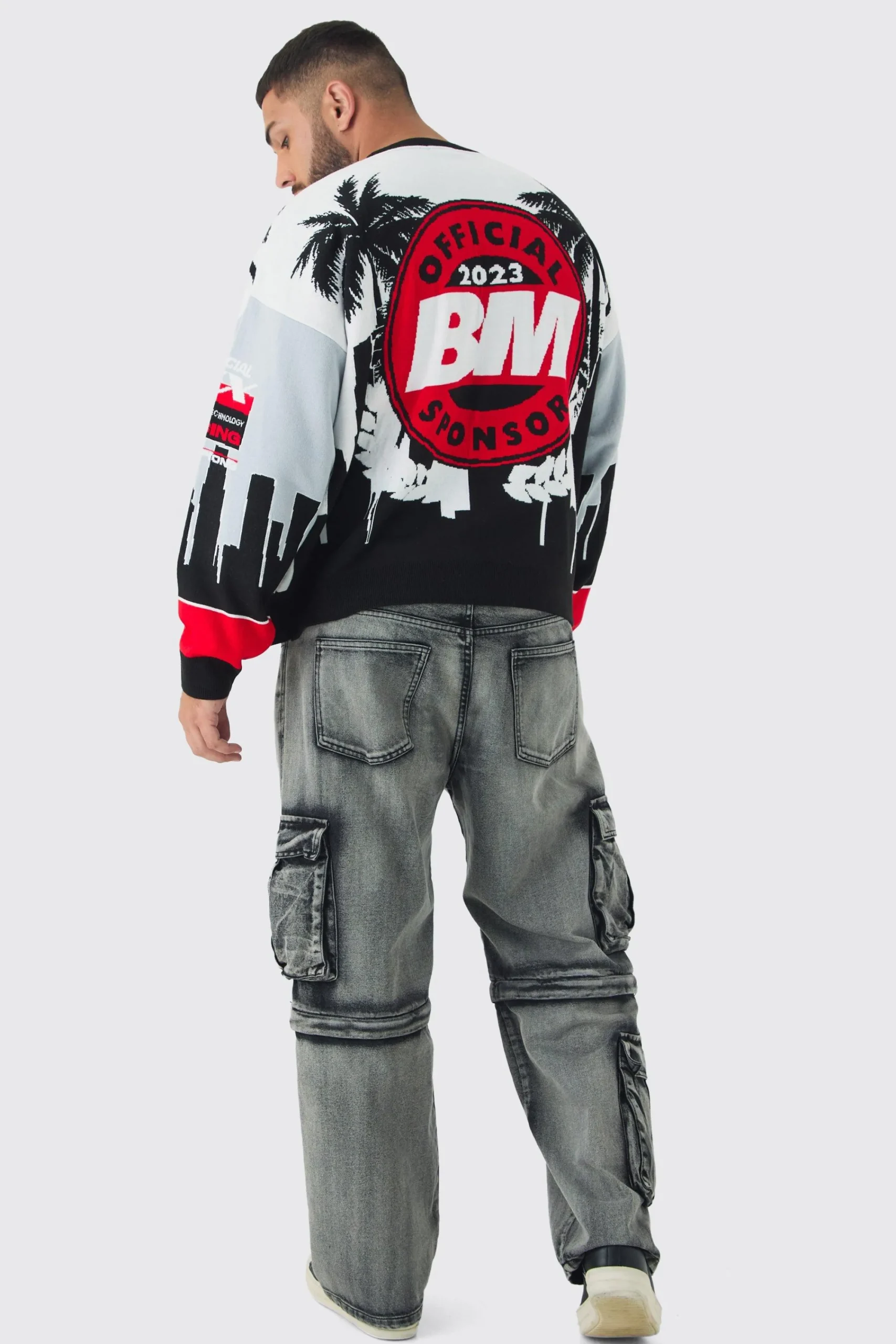 boohooMAN Plus Moto Graphic Knitted Sweatshirt | UK| Knitwear|Hoodies & Sweatshirts