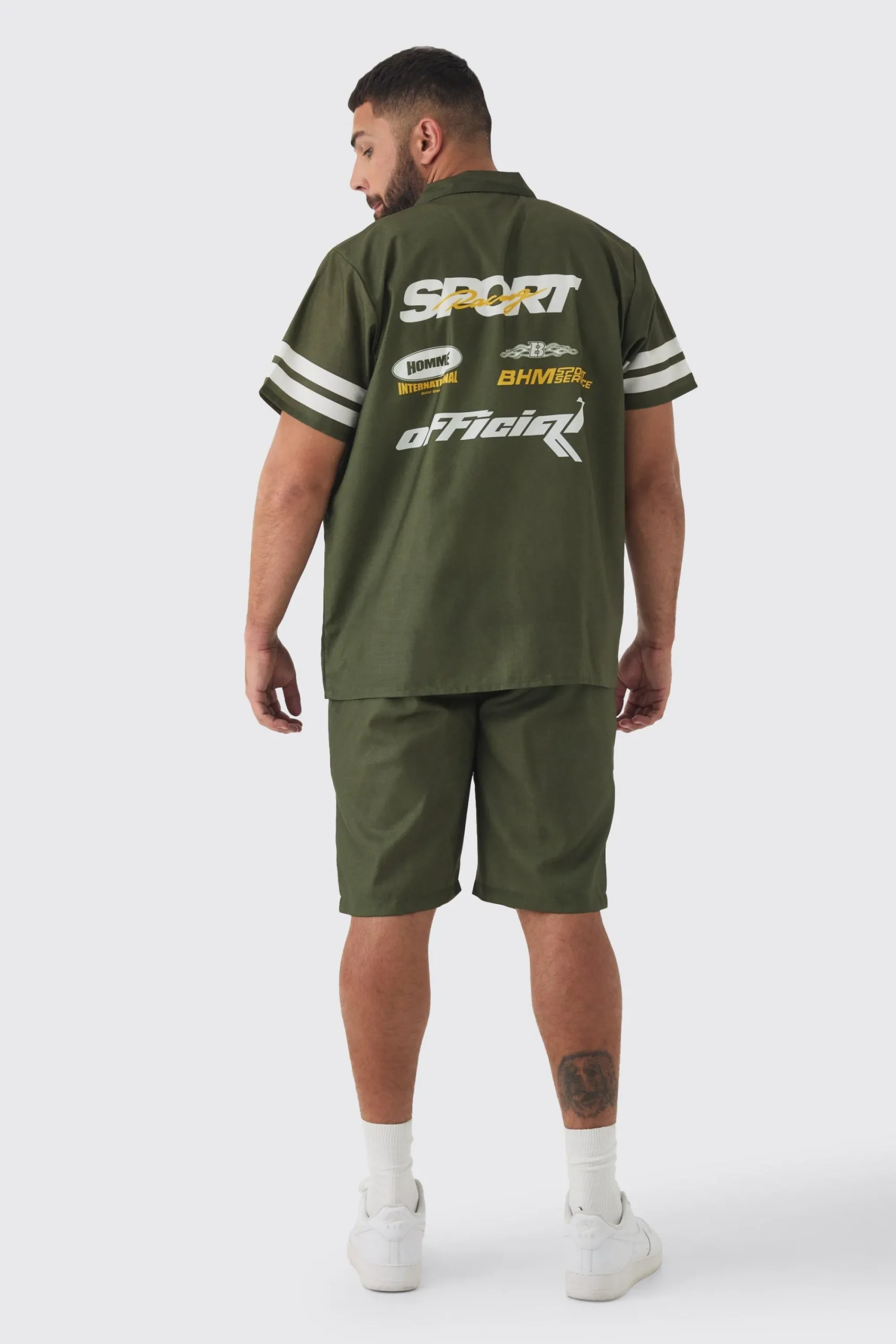 boohooMAN Plus Moto Print Shirt & Short Set In | UK| Sets & Co-Ords