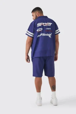 boohooMAN Plus Moto Print Shirt & Short Set In | UK| Sets & Co-Ords