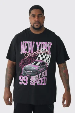Plus New York Moto Print T-shirt | UK^boohooMAN New
