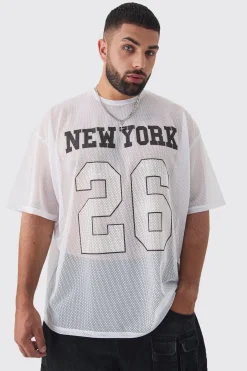 Plus New York Printed Varsity Mesh Basketball T-shirt In | UK^boohooMAN Sale