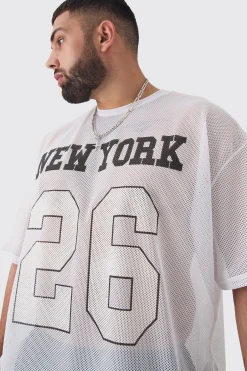 Plus New York Printed Varsity Mesh Basketball T-shirt In | UK^boohooMAN Sale