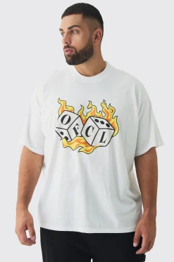 Plus OFCL Flame Dice Printed Extended Neck T-Shirt | UK^boohooMAN Best