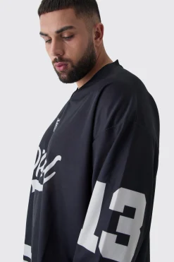 Plus Official 13 Oversized Hockey T-Shirt In | UK^boohooMAN New
