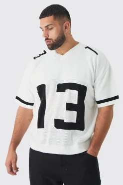 boohooMAN Plus Open Stitch Varsity Short Sleeve Jumper | UK| Knitwear