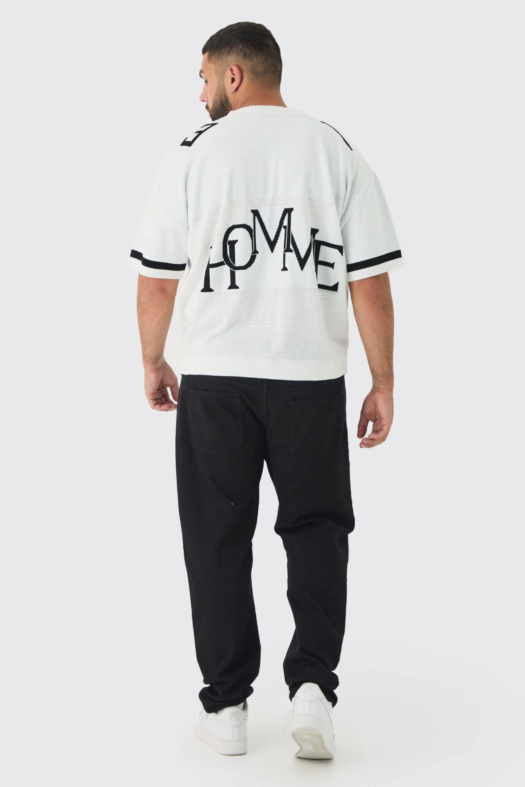 boohooMAN Plus Open Stitch Varsity Short Sleeve Jumper | UK| Knitwear