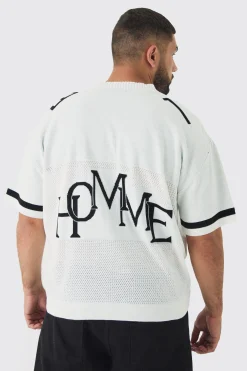 boohooMAN Plus Open Stitch Varsity Short Sleeve Jumper | UK| Knitwear