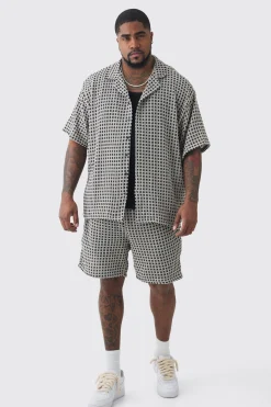 Plus Open Weave Oversized Shirt & Short Set | UK^boohooMAN Hot
