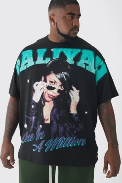 Plus Oversized Aaliyah Large Scale License Print T-Shirt | UK^boohooMAN Online