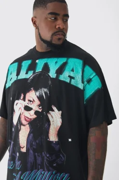 Plus Oversized Aaliyah Large Scale License Print T-Shirt | UK^boohooMAN Online