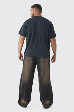 Plus Oversized Acid Washed Moto Print T-Shirt | UK^boohooMAN Best