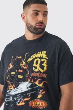 Plus Oversized Acid Washed Moto Print T-Shirt | UK^boohooMAN Best