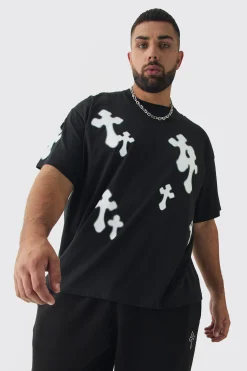 Plus Oversized Airbrush Cross Print T-Shirt | UK^boohooMAN New