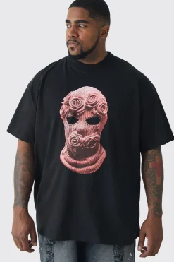 Plus Oversized Balaclava Floral Print T-shirt | UK^boohooMAN Clearance