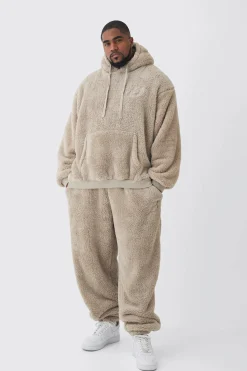 boohooMAN Plus Oversized Borg Embroidered Hooded Tracksuit | UK| Tracksuits